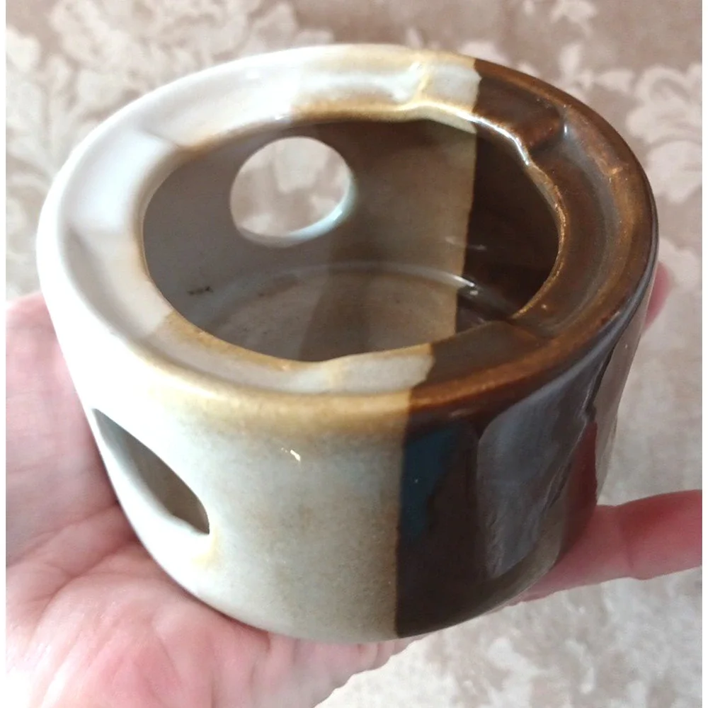 VTG Enterprise Glazed Brown Pottery Ceramic Wax Melt Warmer Tea Light Holder 2x3